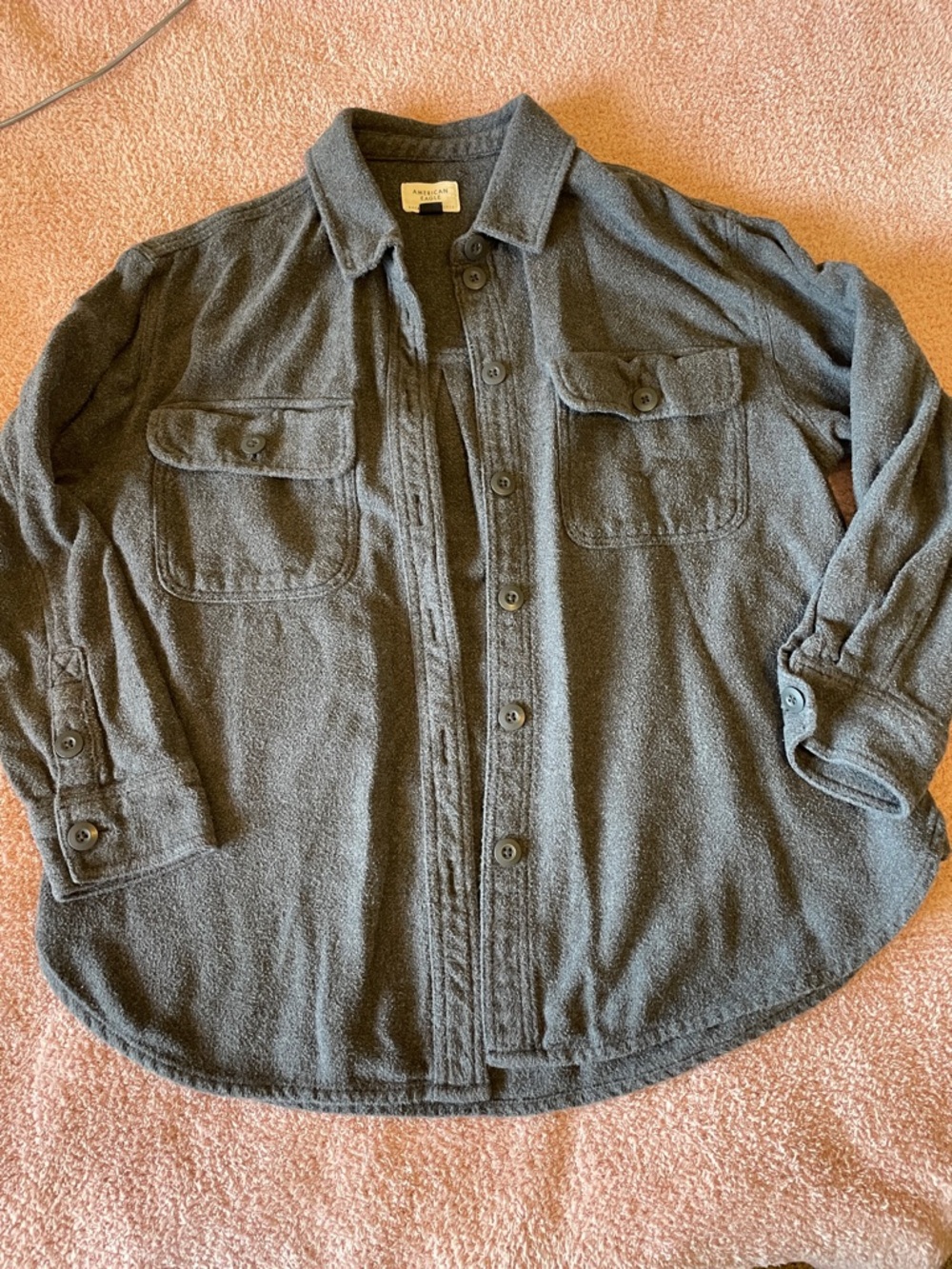 American Eagle Outfitters Dark Gray Button-Front Shacket